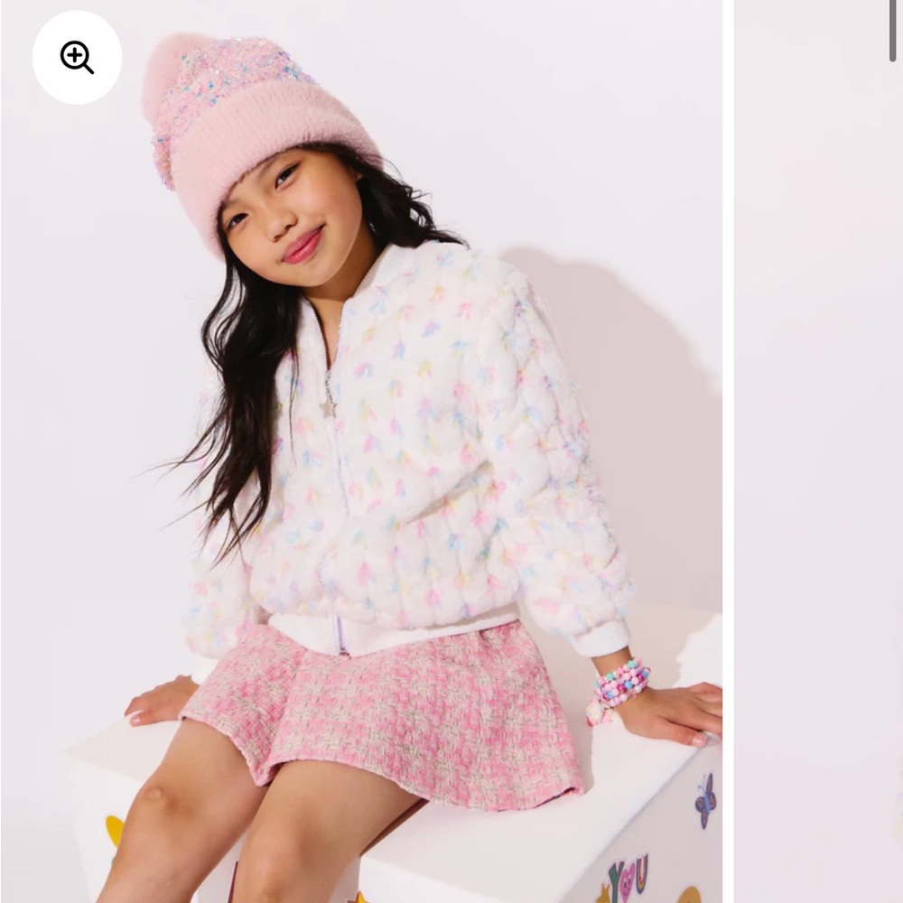 Lola and The Boys ' White and Pink Fuzzy Jacket